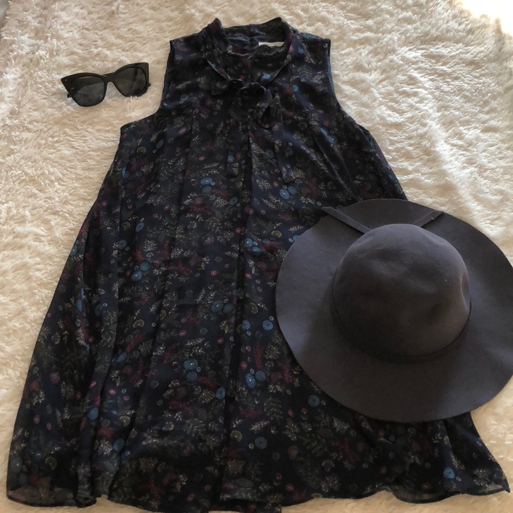 BCBGeneration navy floral high neck pleated dress